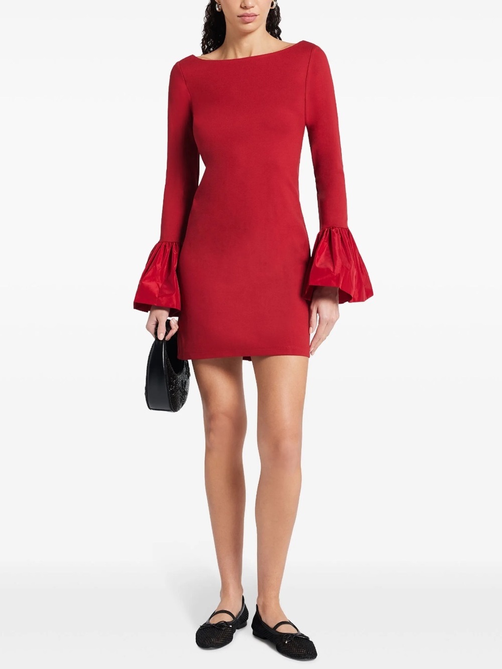 STAUD Hawthorne Bell-Sleeve Red Mini Dress